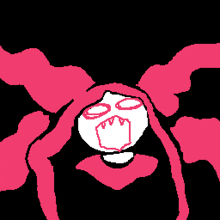 a pixel art drawing of a monster with pink tentacles coming out of its mouth