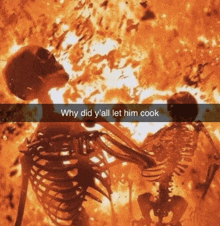 a picture of a skeleton with the caption why did y'all let him cook