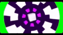 a green screen with a purple and white circle and a cube in the middle .