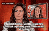 a woman is standing in front of a mirror and talking to herself .