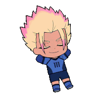 a cartoon of a boy wearing a blue shirt with the number 111 on it