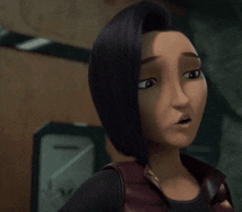 a cartoon character is making a surprised face while standing in front of a door .