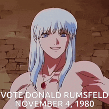 a picture of a naked anime character with the words vote donald rumsfeld november 4 1980 below it
