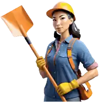 a woman in a hard hat is holding a shovel