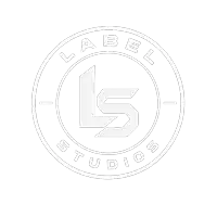 a white logo for label studios with the letter ls in the center