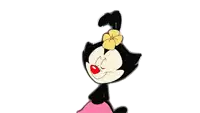 a cartoon character with a flower in her hair and the word please on the bottom
