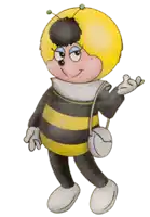 a cartoon drawing of a bee with a purse on her shoulder
