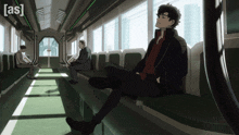 a cartoon of a man sitting on a train with the word [ as ] below him