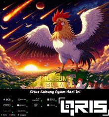 an advertisement for situs sabung ayam hari ini shows a rooster with its wings spread