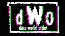 a logo for dwd daze world order is displayed on a dark background