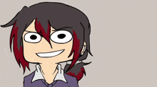 a cartoon drawing of a girl with red hair and a purple shirt