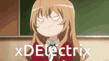 a cartoon girl is making a funny face and the words xdectrix are written in white