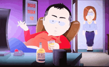 a mad max poster hangs on a wall behind a cartoon character