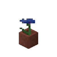a blue flower is growing out of a brown block in a minecraft video game .
