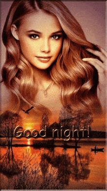a picture of a woman with the words " good night " on it
