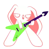 a cartoon of a rabbit playing a green guitar
