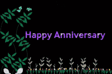 a happy anniversary greeting card with flowers and birds
