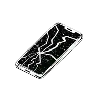 a black and white drawing of a cell phone with a broken screen on a white background .