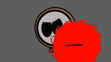 a cartoon drawing of a clock with a face and a red ball