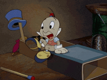 a cartoon character with a top hat and socks