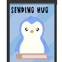 a picture of a penguin with the words sending hug below it