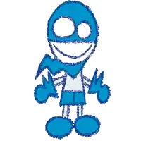a blue and white graphic that looks like a cartoon