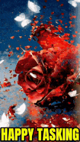 a red rose is surrounded by hearts and butterflies with the words happy tasking above it