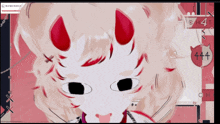 a drawing of a girl with red horns and the number 444 in the corner