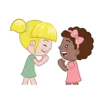 a blonde girl and a brown girl are playing with each other