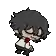 a pixel art of a boy with black hair and glasses .