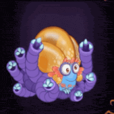 a cartoon monster with purple tentacles and a yellow shell on its back
