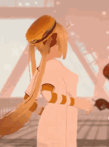 a girl with long hair is wearing a hamburger hat and dancing .