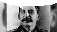 a black and white photo of a man with a mustache and a speech bubble behind him .