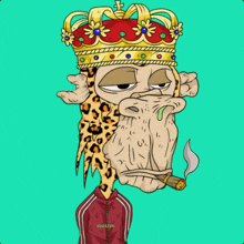 a cartoon of a man wearing a crown and smoking a cigarette with the words wake & bake below it