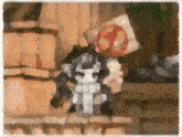 a pixel art drawing of a girl holding a no sign