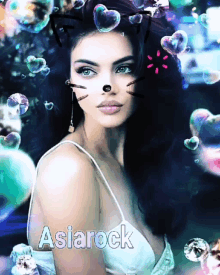 a woman is surrounded by bubbles and the word asiarock