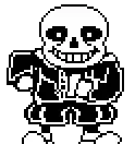 a black and white pixel art of sans from undertale