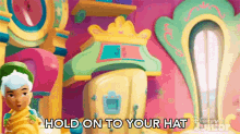 Hold On To Your Hat Hattie GIF - Hold On To Your Hat Hattie Alices Wonderland Bakery GIFs