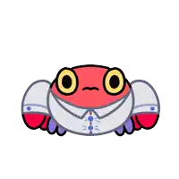 a cartoon of a red crab holding a blue object in its hands