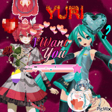 a picture of two anime girls with the words " i want you " on the bottom