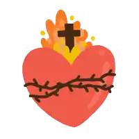 a heart with barbed wire around it and a cross in the middle