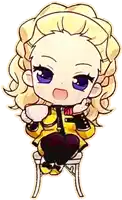 a cartoon of a girl with blonde hair and blue eyes
