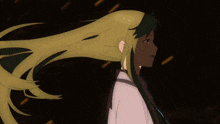 a girl with long blonde hair and green hair