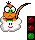 a pixel art of an orange bird sitting on a cloud next to a traffic light .