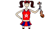 a cartoon of a girl holding a violin with a star on her shirt