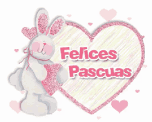 Felices Pascuas Conejo Con Corazon Brillante GIF