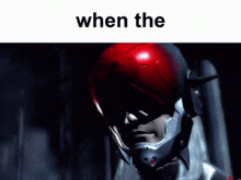 a video game character with a red helmet and the words " when the " below him