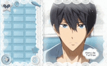 a picture of a boy with the name haru de toffee written on it