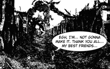 a black and white drawing with a speech bubble that says ' egh i 'm not gonna make it