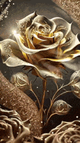a gold rose is surrounded by other gold roses